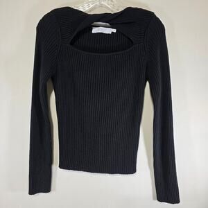 ASTR The Label Womens Black Ribbed Twisted Cutout Knit Fitted Top Sweater Large